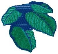 Applique green leaves in various shades on a blue background, showcasing intricate stitching textures.