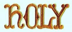 Decorative design spelling 'HOLY' in an ornate curvy font with gold embellishments, ideal for religious events.
