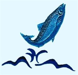 Realistic fish leaping above dark blue waves, showcasing smooth gradients and dynamic movement.