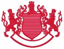 Ornate shield with lions in vivid red, showcasing detailed heraldic design elements, ideal for formal occasions.
