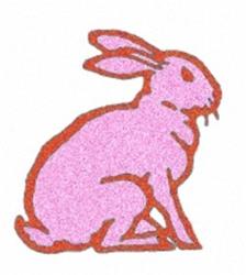 Playful pink rabbit with outline shading, perfect for Easter celebrations, ideal for machine embroidery on kitchen towels.