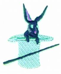 Whimsical rabbit perched on a classic top hat with a magic wand, perfect for Easter celebrations.