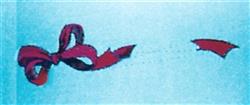 Playful red ribbon curves against a light blue background, evoking movement and joy in a simple design.