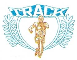 Dynamic runner with laurel leaves and bold 'TRACK' text, conveying energy and athleticism, ideal for sporty designs.