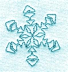 Geometric snowflake in blue thread, showcasing symmetry against a light background. Perfect winter motif.