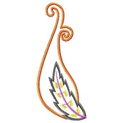 Stylized feather with smooth orange outline and intricate green and yellow details, modern artistic design.