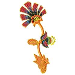 Vibrant flower with red petals and intricate yellow and green details, showcasing artistic flair.