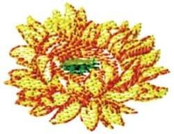 Colorful sunflower with vibrant yellow petals, green center, and orange accents, ideal for decorative embroidery.