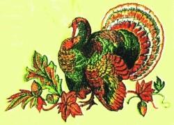 detailed autumn bird machine embroidery pattern - Turkey for festive table runners