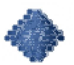Abstract diamond shape in pixelated style, featuring various blue shades and a minimalist design.