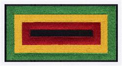 Abstract geometric design featuring vibrant concentric rectangles in green, yellow, red, and black.