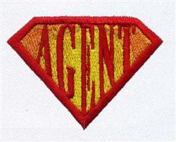 Text design featuring a bold diamond-shaped emblem with a red outline and gradient yellow lettering for the word 'AGENT'.