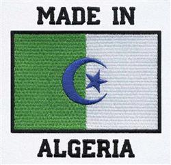 Flag of Algeria with vibrant green and white fields, blue crescent and star, and bold black text 'MADE IN ALGERIA'.