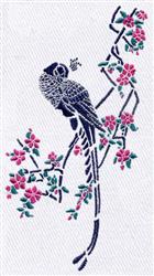 bird detailed machine embroidery - Asian Cherry Tree perfect for Outdoor Apparel