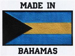 Bahamas flag patch featuring a black triangle, blue field, and gold stripe with 'MADE IN' and 'BAHAMAS' text.