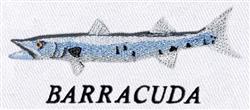 Realistic barracuda with vibrant blue and silver coloration, bold 'BARRACUDA' text below.