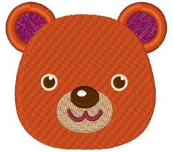 Cute bear head with an orange face, brown snout, and purple inner ears, designed in a playful cartoon style.