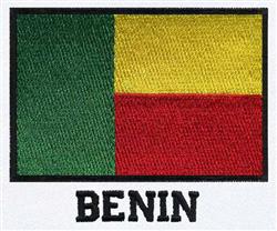 Realistic design of Benin flag with green and yellow stripes, red bottom, and 'BENIN' in bold black, perfect for embroidery.