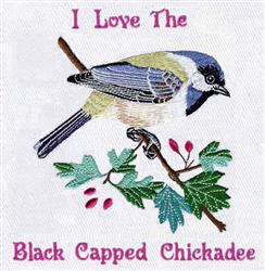 detailed bird machine embroidery pattern - Black Capped Chickadee for patchwork quilt blocks