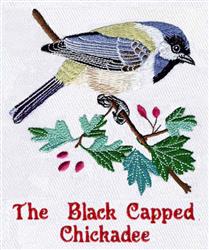 Black Capped Chickadee - 5x7 bird detailed embroidery design for reusable tote bags