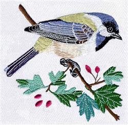 bird detailed machine embroidery - Black Capped Chickadee for reusable tote bags