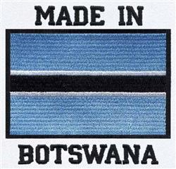 Botswana flag featuring vibrant blue fabric, a bold black stripe, and 'MADE IN' text in a modern graphic style.