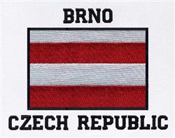 Bold flag of Brno, Czech Republic with red and white stripes, featuring 'BRNO' and 'CZECH REPUBLIC' text.