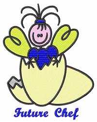 Playful bee emerging from a yellow eggshell with green wings and pink face, featuring 'Future Chef' text below.
