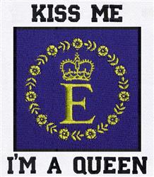 Whimsical crown with letter 'E' in gold against a blue background, adorned with flowers and bold text for celebration.