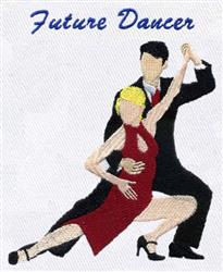 Stylized dancing couple: female in a red dress, male in a black suit, vibrant movement, perfect for dance-themed decor.