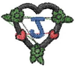 Dark Heart J - 4x4 heart quick stitch machine embroidery design for reusable tote bags