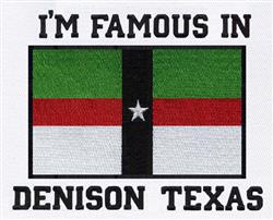 Bold text-based design showcasing the Denison Texas flag with vibrant green and black stripes, featuring a white star.