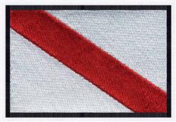 Diagonal red stripe design in a clean, minimalistic style with a bold black outline on a white background.