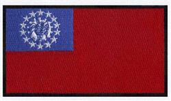 Eagle emblem flag with a red background, blue field, and surrounding stars; features a realistic patriotic design.
