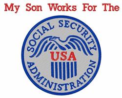 Eagle shield emblem featuring bold blue and white tones with red text, symbolizing pride in the Social Security Administratio