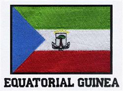 National flag of Equatorial Guinea with a blue triangle, horizontal green, white, and red stripes, and coat of arms.