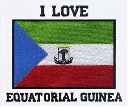 Flag of Equatorial Guinea with a bold blue triangle, striking green, white, and red stripes, featuring the national emblem.