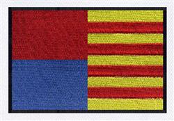 Rectangular flag design in red, yellow, and blue with a bold black border, perfect for machine embroidery.