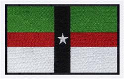 Flag design features a green field, black stripe with centered star, red stripe, and white field, ideal for machine embroider