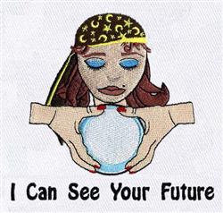 witch detailed machine embroidery - Fortune Teller perfect for decorative pillow covers