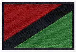 Geometric flag design with a modern style featuring red and green colors divided by a bold black stripe.