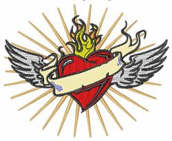 heart detailed machine digital embroidery - Heart with Wings perfect for Wall Art