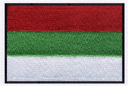 Flag design with horizontal stripes in bold colors: red, green, and white, framed by a striking black border.