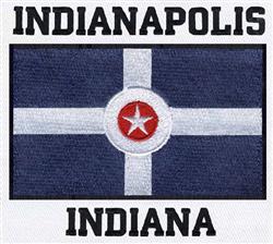 Bold Indianapolis flag with navy blue background, central white cross, red circle, and text, perfect for patriotic events.