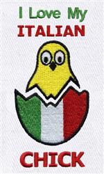 Playful yellow chick in an egg shell with Italian flag, vibrant colors, perfect for spring celebrations.