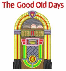 Colorful jukebox with retro design and vibrant accents, featuring the text 'The Good Old Days' above it.