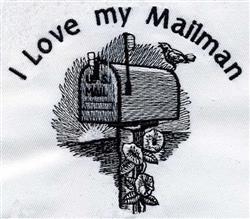 Mailbox adorned with flowers and a perched bird, featuring the text 'I Love my Mailman' in a cheerful style.