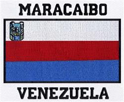 Flag of Maracaibo, Venezuela with vibrant red and blue stripes, featuring a coat of arms on the left.