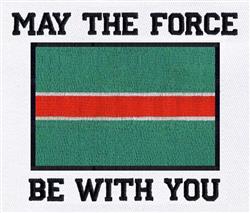 Standard text with a rectangular flag design featuring a bold green background, red stripe, and black phrases.