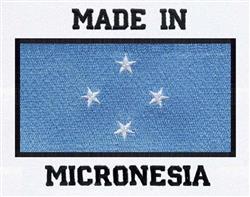 Flag of Micronesia featuring a blue background with four white stars in a diamond formation, accented by bold black text.
